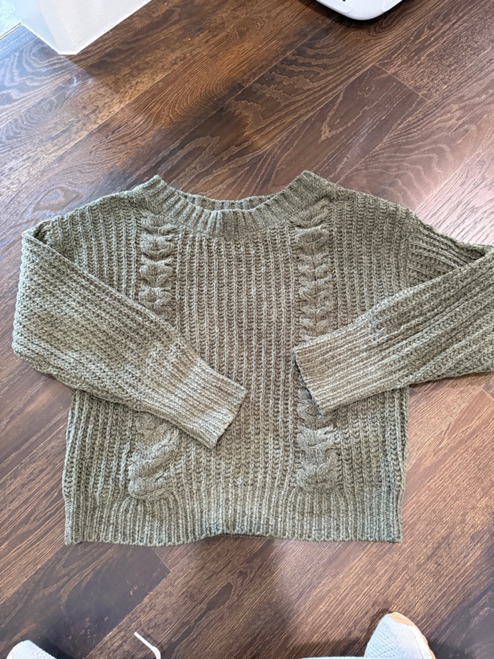 Express Olive Cable Knit Crewneck Sweater
